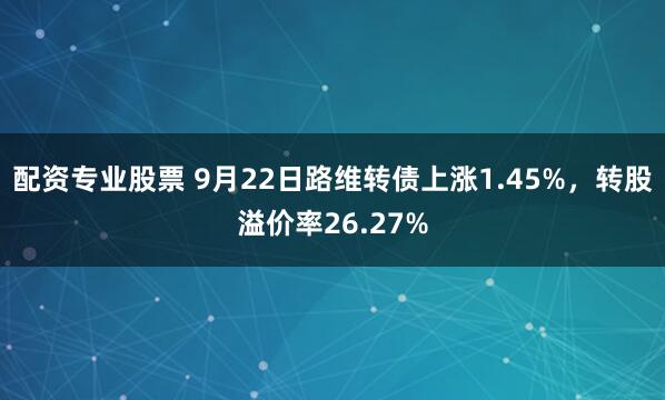配资专业股票 9月22日路维转债上涨1.45%，转股溢价率26.27%