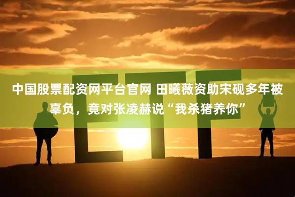 中国股票配资网平台官网 田曦薇资助宋砚多年被辜负，竟对张凌赫说“我杀猪养你”
